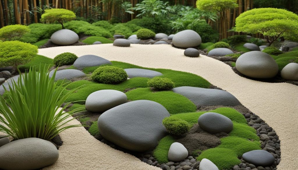 Zen garden with rocks and sand